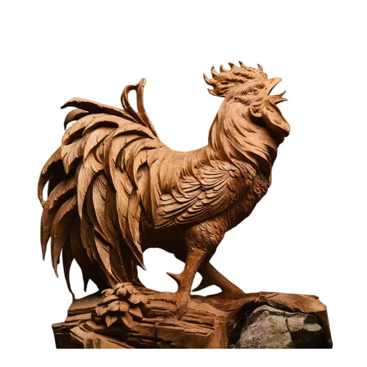 天然木彫り置物「大吉大利・雄鶏」33cm