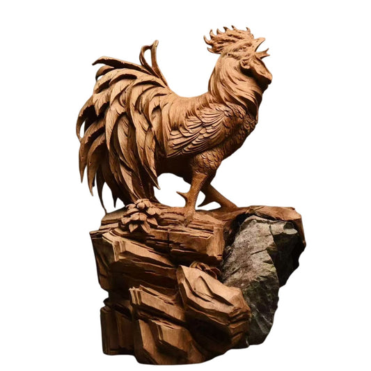 天然木彫り置物「大吉大利・雄鶏」33cm